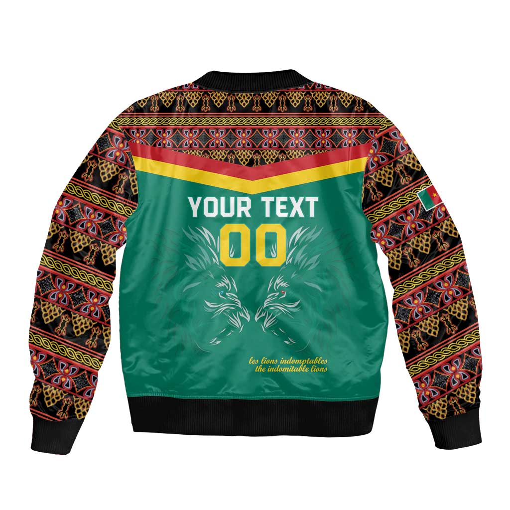 Custom Cameroon Football Sleeve Zip Bomber Jacket Go Champions - Toghu Pattern