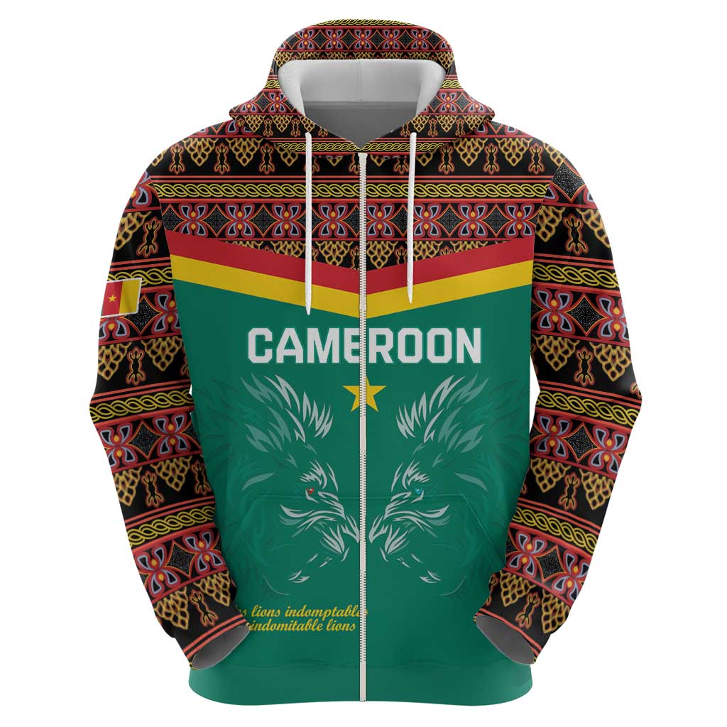 Custom Cameroon Football Zip Hoodie Go Champions - Toghu Pattern