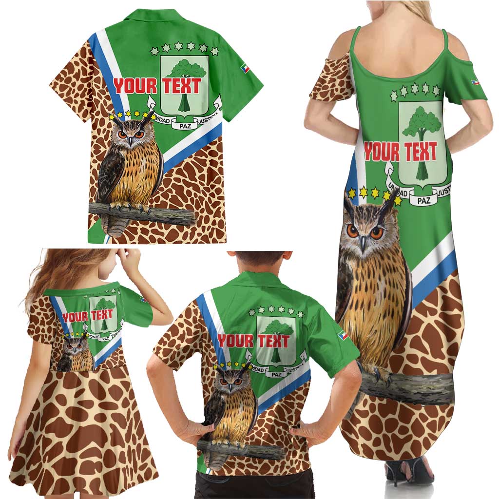 Personalised Equatorial Guinea Family Matching Summer Maxi Dress and Hawaiian Shirt Bubo Poensis Mix Giraffe Pattern