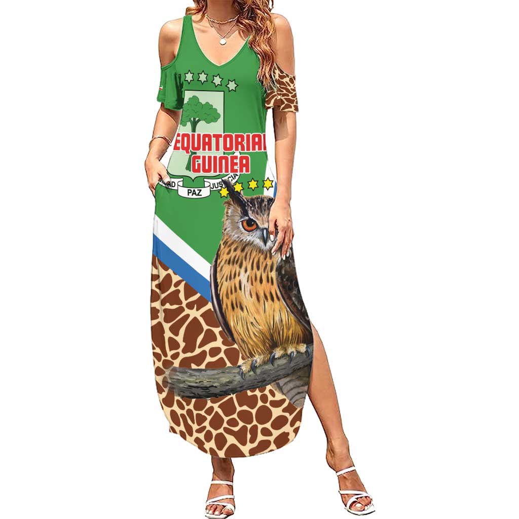 Personalised Equatorial Guinea Family Matching Summer Maxi Dress and Hawaiian Shirt Bubo Poensis Mix Giraffe Pattern