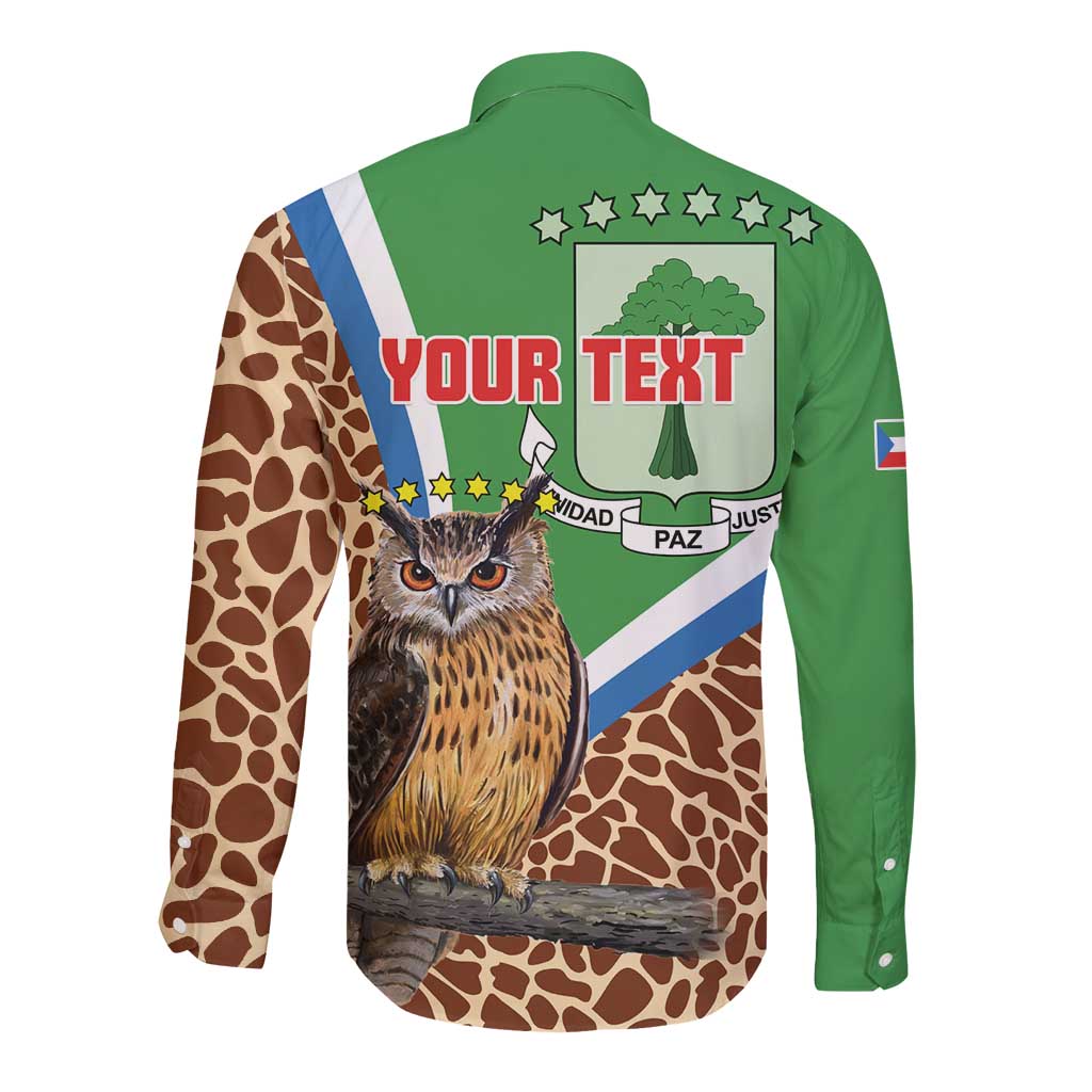 Personalised Equatorial Guinea Long Sleeve Button Shirt Bubo Poensis Mix Giraffe Pattern