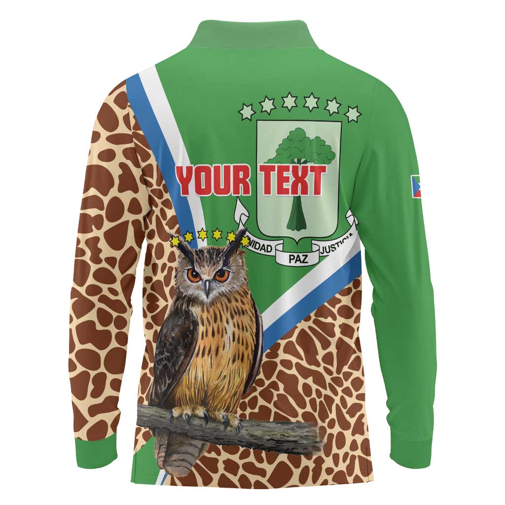 Personalised Equatorial Guinea Long Sleeve Polo Shirt Bubo Poensis Mix Giraffe Pattern