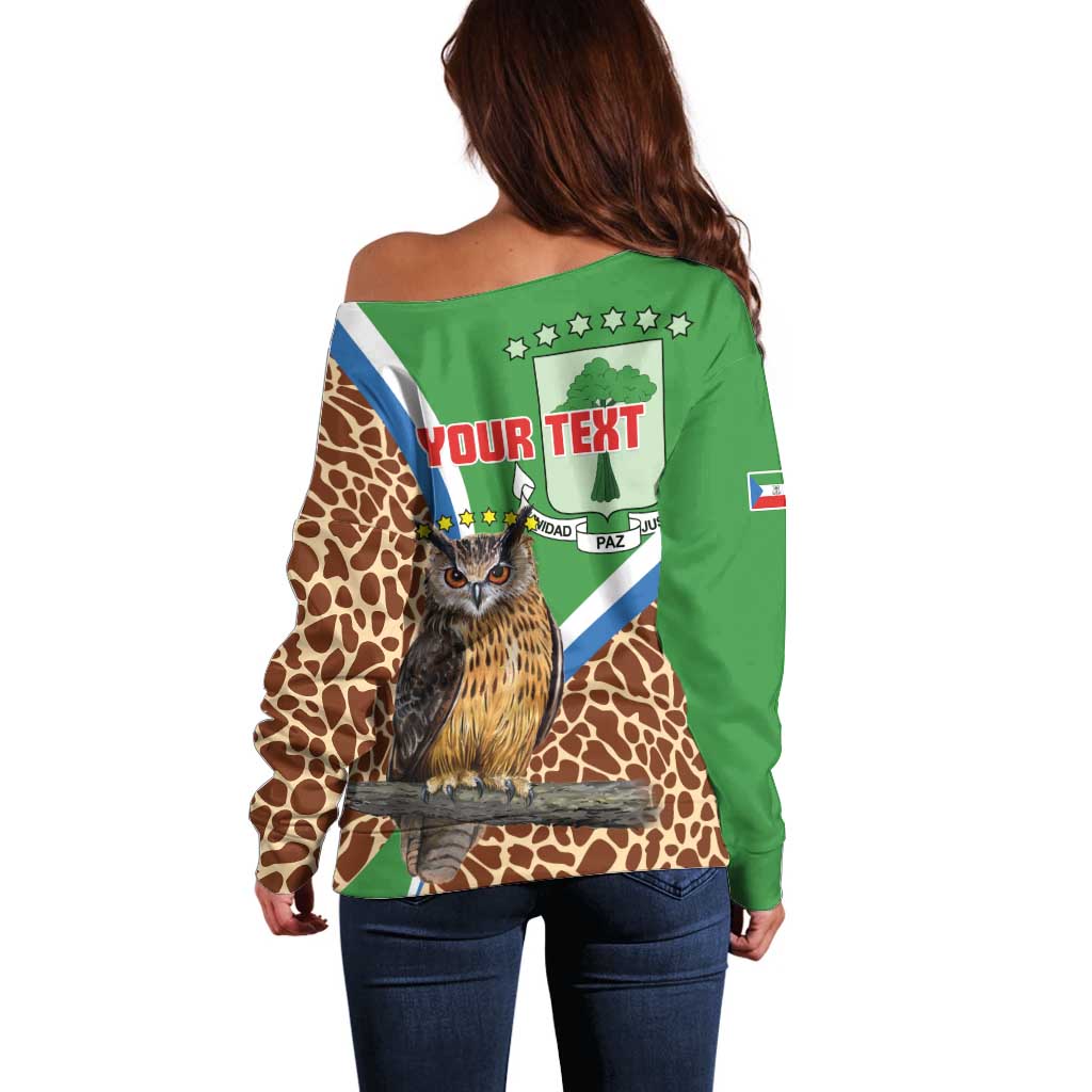 Personalised Equatorial Guinea Off Shoulder Sweater Bubo Poensis Mix Giraffe Pattern