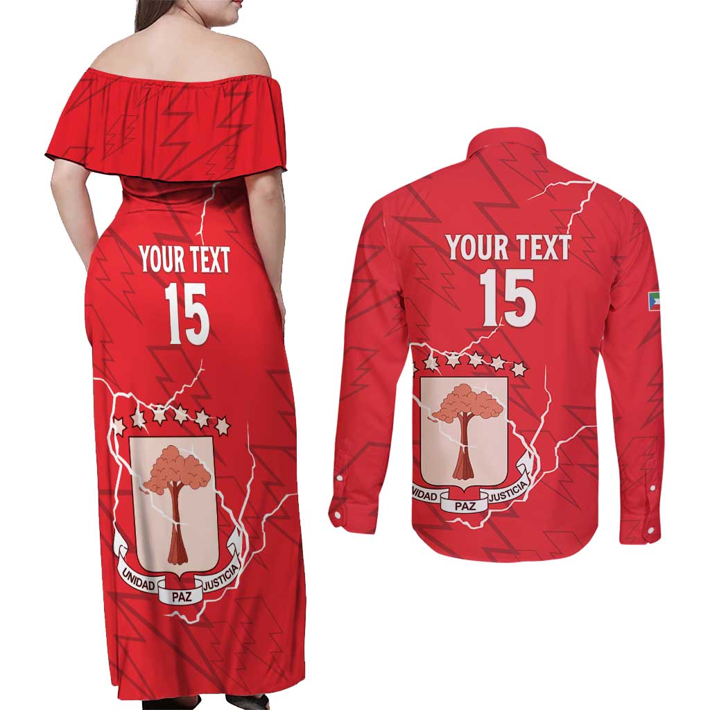 Custom Equatorial Guinea Football Couples Matching Off Shoulder Maxi Dress and Long Sleeve Button Shirt Allez Nzalang Nacional - Red Version