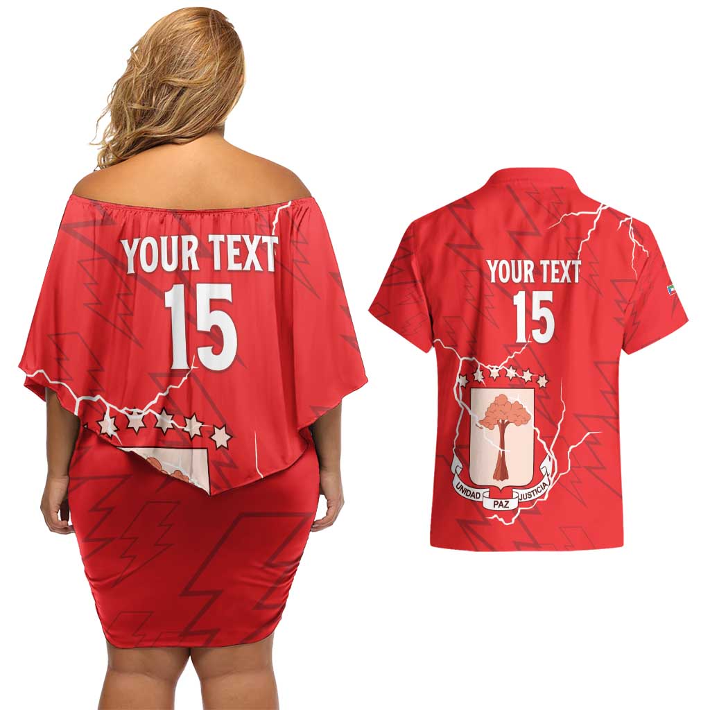 Custom Equatorial Guinea Football Couples Matching Off Shoulder Short Dress and Hawaiian Shirt Allez Nzalang Nacional - Red Version