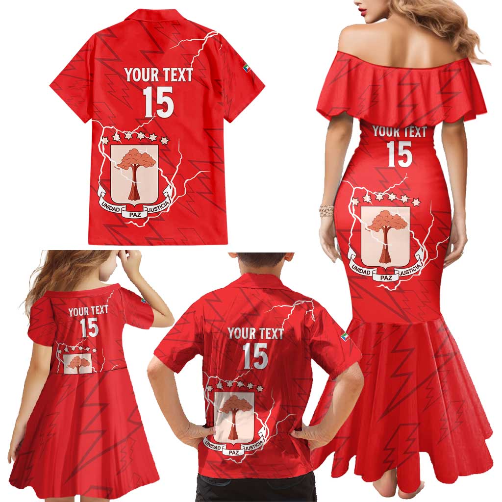 Custom Equatorial Guinea Football Family Matching Mermaid Dress and Hawaiian Shirt Allez Nzalang Nacional - Red Version