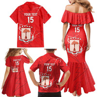 Custom Equatorial Guinea Football Family Matching Mermaid Dress and Hawaiian Shirt Allez Nzalang Nacional - Red Version