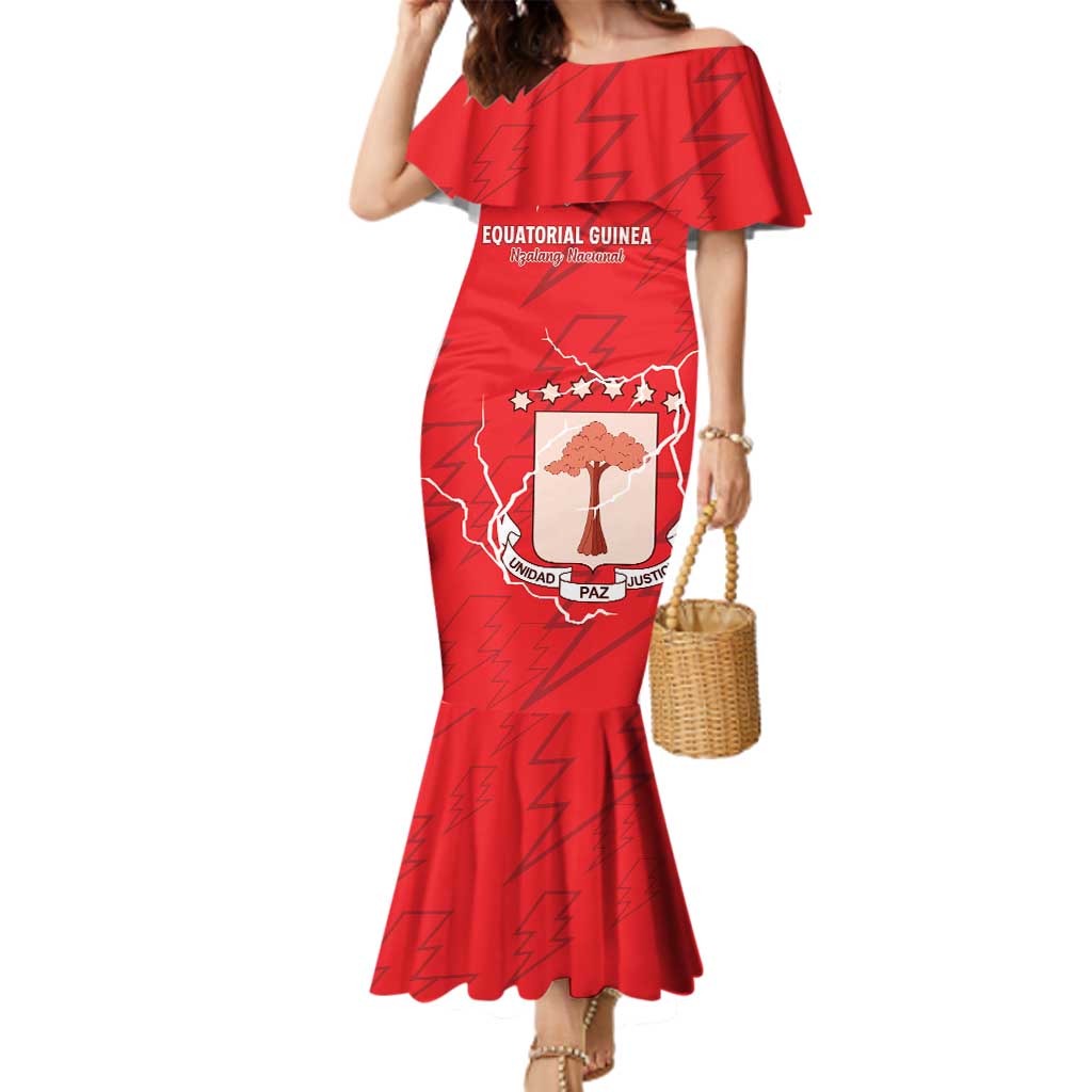 Custom Equatorial Guinea Football Family Matching Mermaid Dress and Hawaiian Shirt Allez Nzalang Nacional - Red Version
