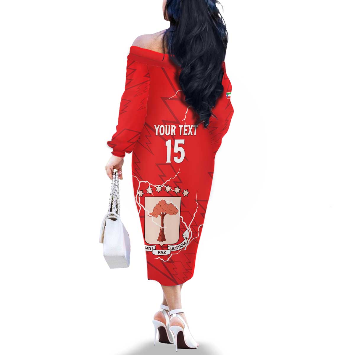 Custom Equatorial Guinea Football Family Matching Off The Shoulder Long Sleeve Dress and Hawaiian Shirt Allez Nzalang Nacional - Red Version