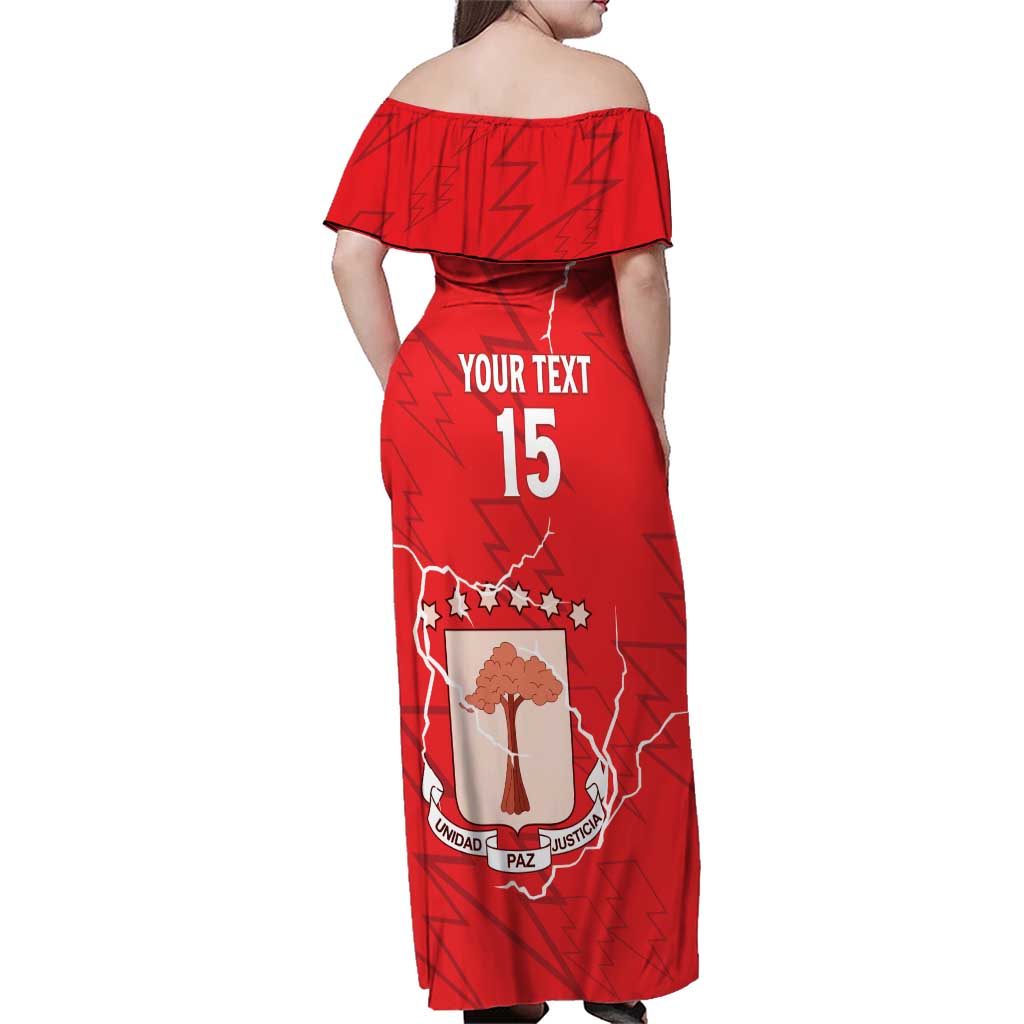 Custom Equatorial Guinea Football Family Matching Off Shoulder Maxi Dress and Hawaiian Shirt Allez Nzalang Nacional - Red Version