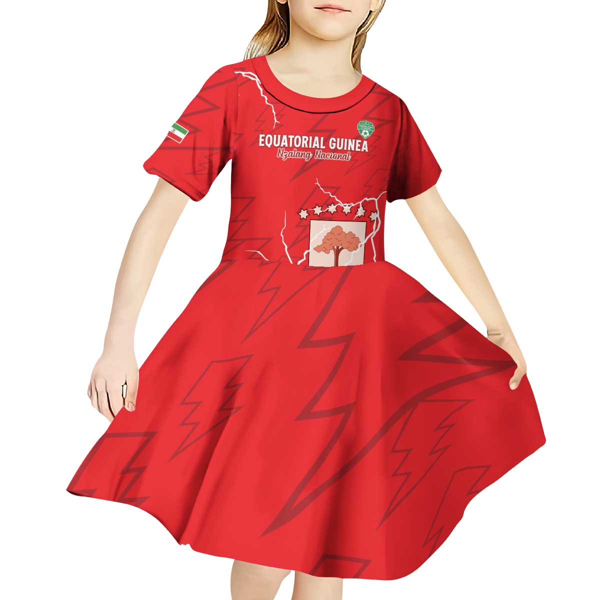 Custom Equatorial Guinea Football Kid Short Sleeve Dress Allez Nzalang Nacional - Red Version