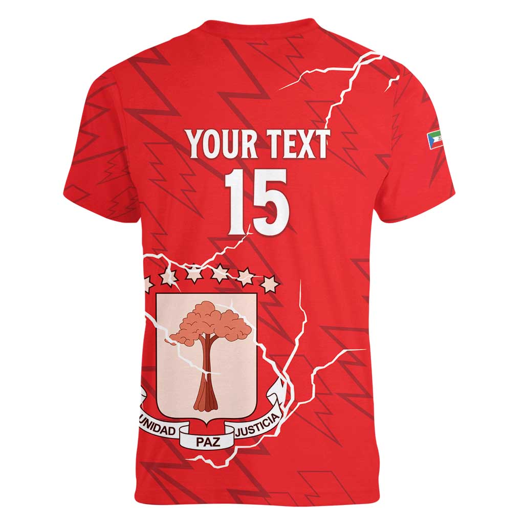 Custom Equatorial Guinea Football Women V-Neck T-Shirt Allez Nzalang Nacional - Red Version