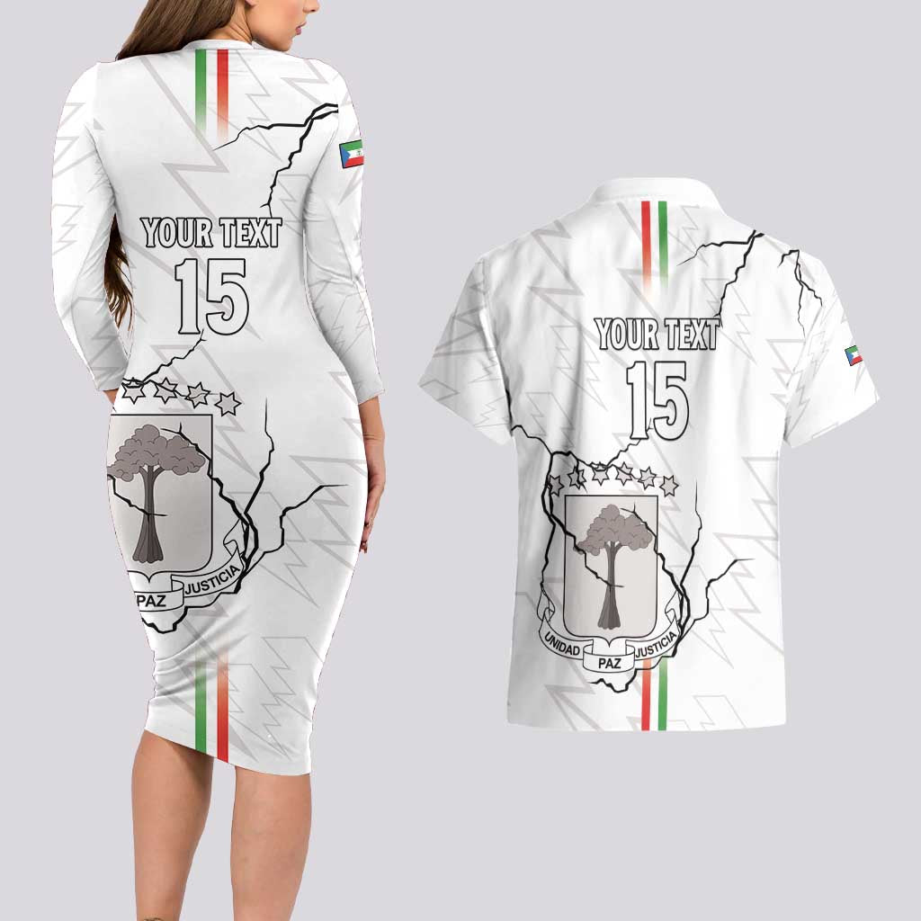 Custom Equatorial Guinea Football Couples Matching Long Sleeve Bodycon Dress and Hawaiian Shirt Allez Nzalang Nacional - White Version