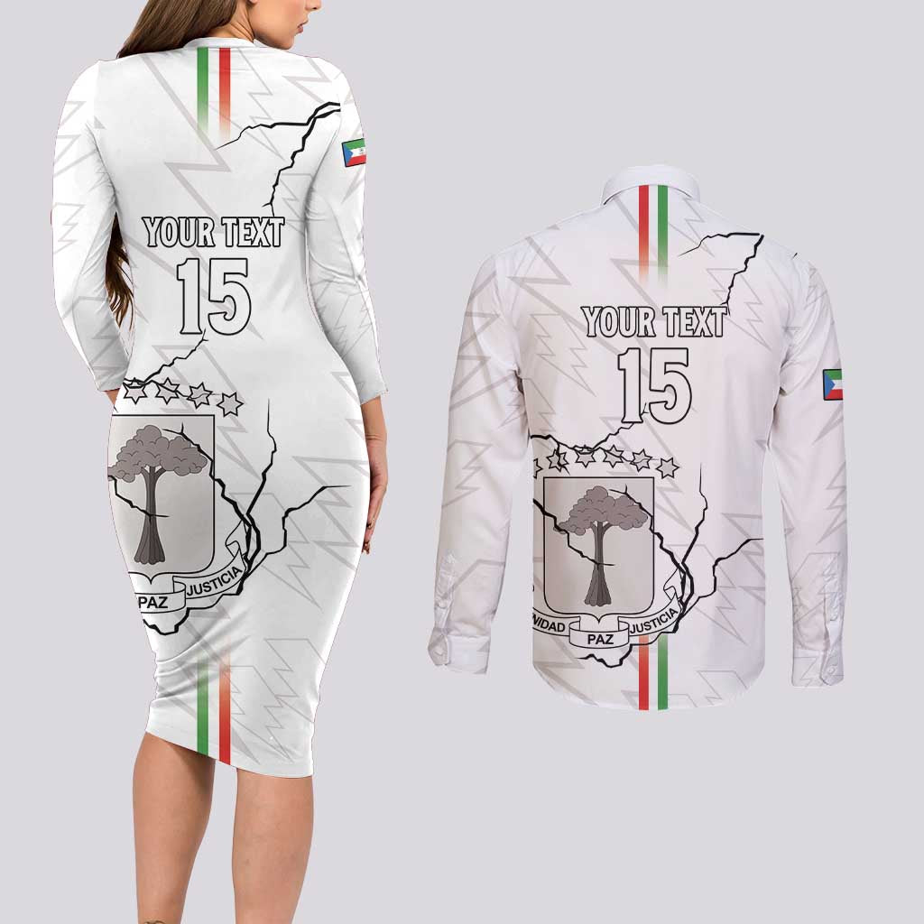 Custom Equatorial Guinea Football Couples Matching Long Sleeve Bodycon Dress and Long Sleeve Button Shirt Allez Nzalang Nacional - White Version