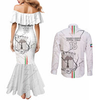 Custom Equatorial Guinea Football Couples Matching Mermaid Dress and Long Sleeve Button Shirt Allez Nzalang Nacional - White Version