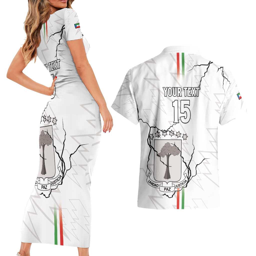 Custom Equatorial Guinea Football Couples Matching Short Sleeve Bodycon Dress and Hawaiian Shirt Allez Nzalang Nacional - White Version