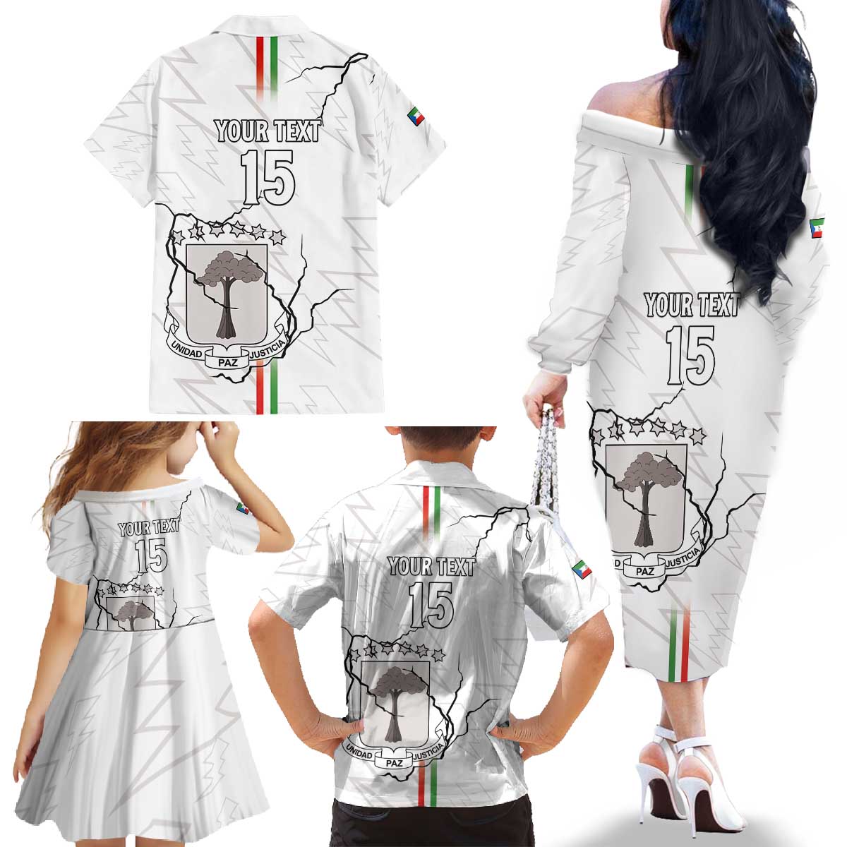 Custom Equatorial Guinea Football Family Matching Off The Shoulder Long Sleeve Dress and Hawaiian Shirt Allez Nzalang Nacional - White Version