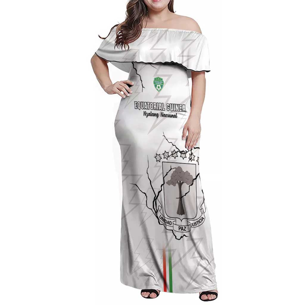 Custom Equatorial Guinea Football Family Matching Off Shoulder Maxi Dress and Hawaiian Shirt Allez Nzalang Nacional - White Version