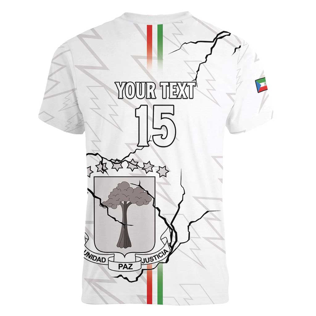 Custom Equatorial Guinea Football Women V-Neck T-Shirt Allez Nzalang Nacional - White Version