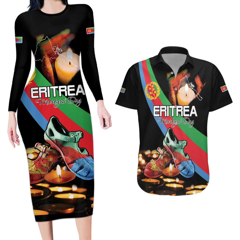 Personalized Eritrea Martyrs Day Couples Matching Long Sleeve Bodycon Dress and Hawaiian Shirt Candlelight Vigil Shida Shoes