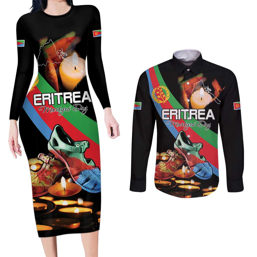 Personalized Eritrea Martyrs Day Couples Matching Long Sleeve Bodycon Dress and Long Sleeve Button Shirt Candlelight Vigil Shida Shoes