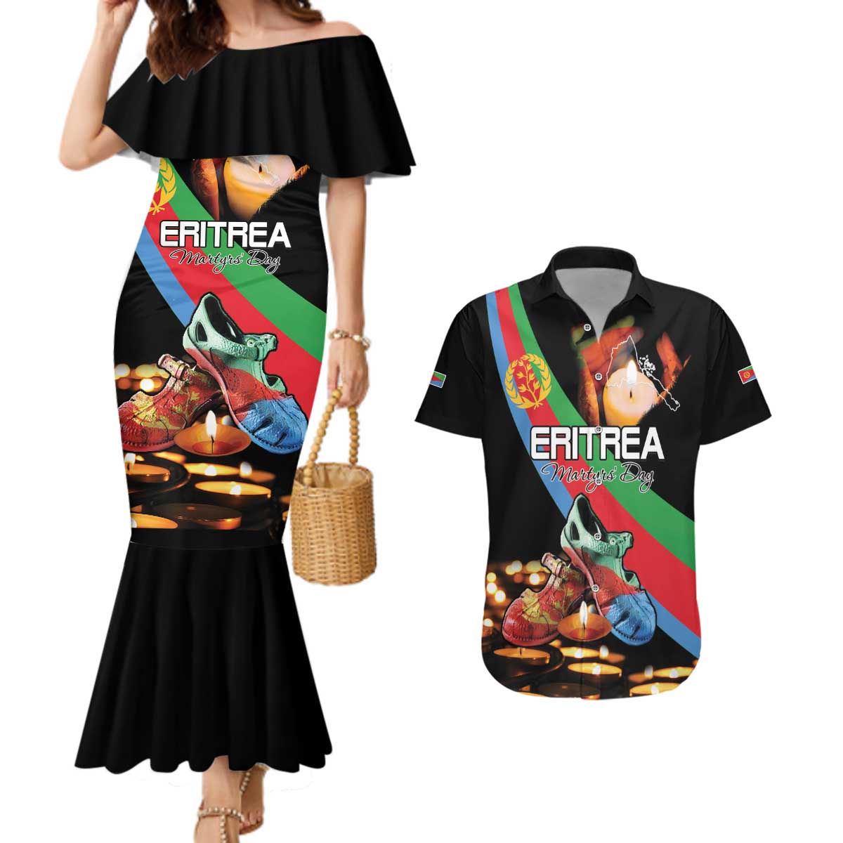Personalized Eritrea Martyrs Day Couples Matching Mermaid Dress and Hawaiian Shirt Candlelight Vigil Shida Shoes