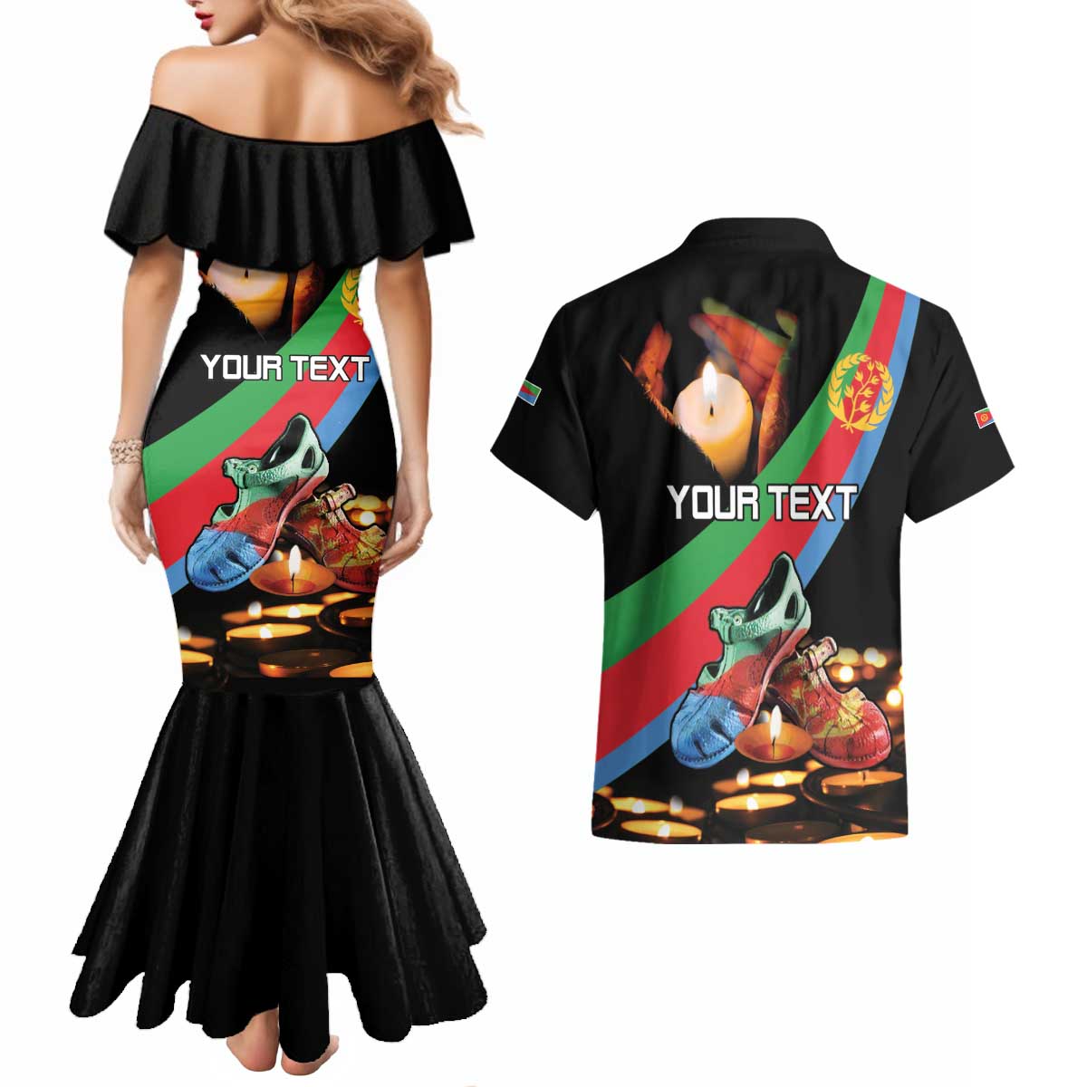 Personalized Eritrea Martyrs Day Couples Matching Mermaid Dress and Hawaiian Shirt Candlelight Vigil Shida Shoes