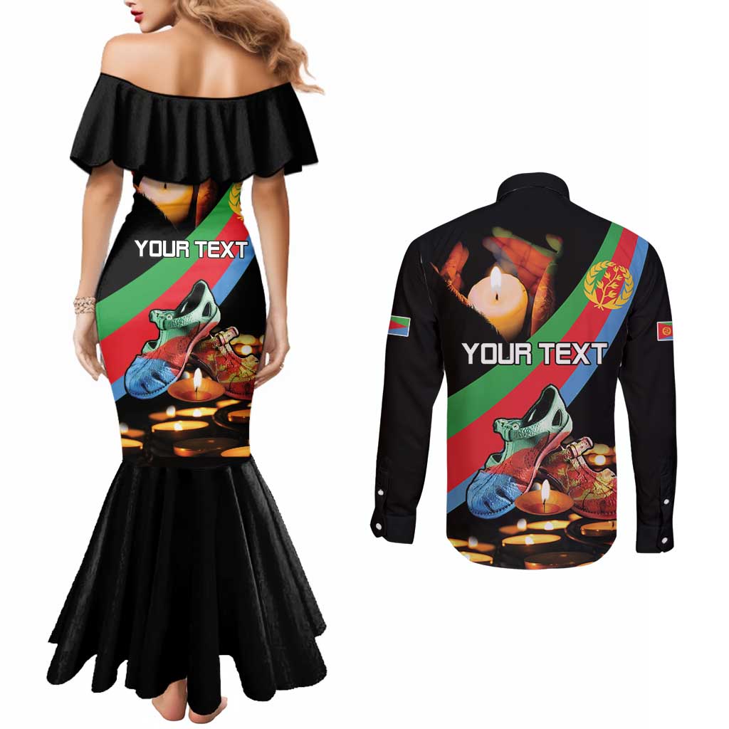 Personalized Eritrea Martyrs Day Couples Matching Mermaid Dress and Long Sleeve Button Shirt Candlelight Vigil Shida Shoes