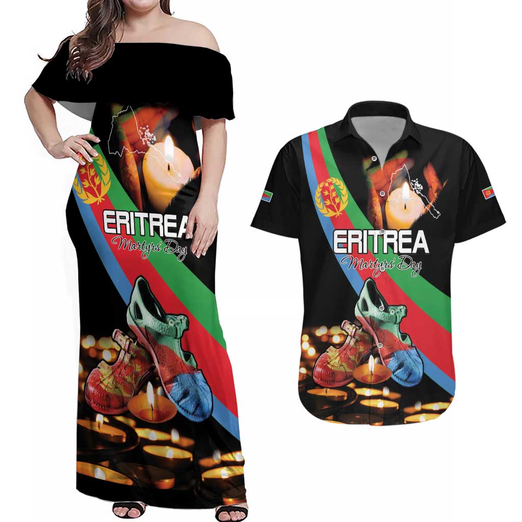 Personalized Eritrea Martyrs Day Couples Matching Off Shoulder Maxi Dress and Hawaiian Shirt Candlelight Vigil Shida Shoes