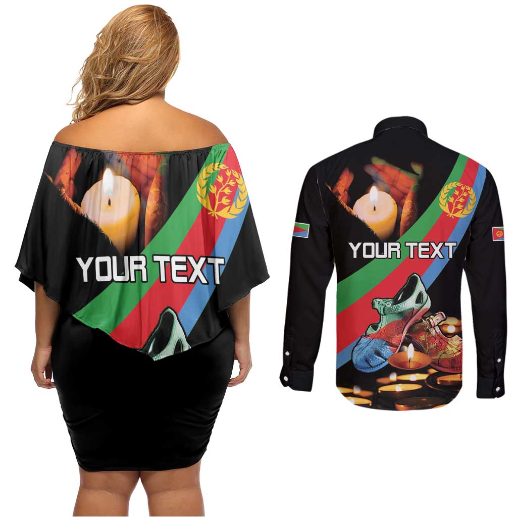 Personalized Eritrea Martyrs Day Couples Matching Off Shoulder Short Dress and Long Sleeve Button Shirt Candlelight Vigil Shida Shoes