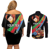 Personalized Eritrea Martyrs Day Couples Matching Off Shoulder Short Dress and Long Sleeve Button Shirt Candlelight Vigil Shida Shoes