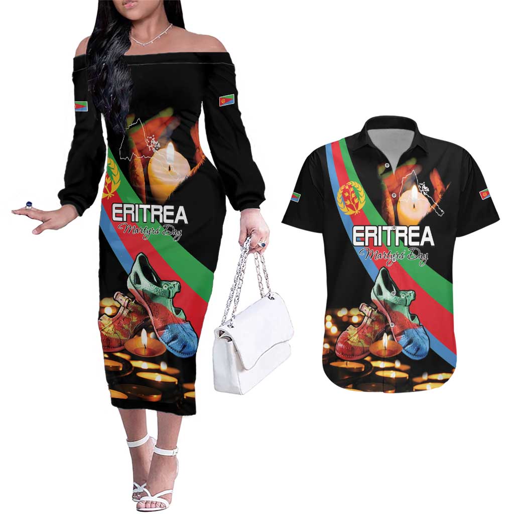 Personalized Eritrea Martyrs Day Couples Matching Off The Shoulder Long Sleeve Dress and Hawaiian Shirt Candlelight Vigil Shida Shoes