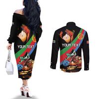 Personalized Eritrea Martyrs Day Couples Matching Off The Shoulder Long Sleeve Dress and Long Sleeve Button Shirt Candlelight Vigil Shida Shoes