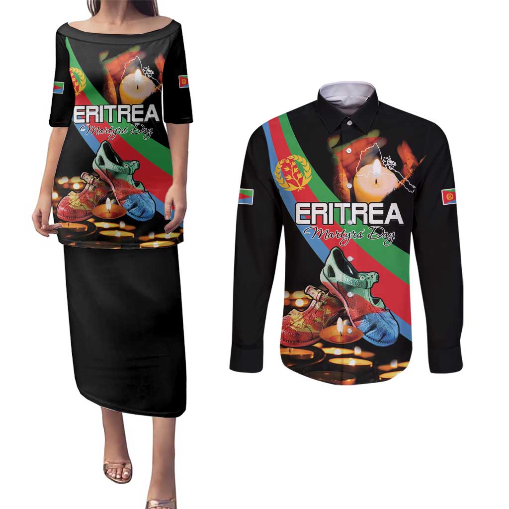 Personalized Eritrea Martyrs Day Couples Matching Puletasi and Long Sleeve Button Shirt Candlelight Vigil Shida Shoes