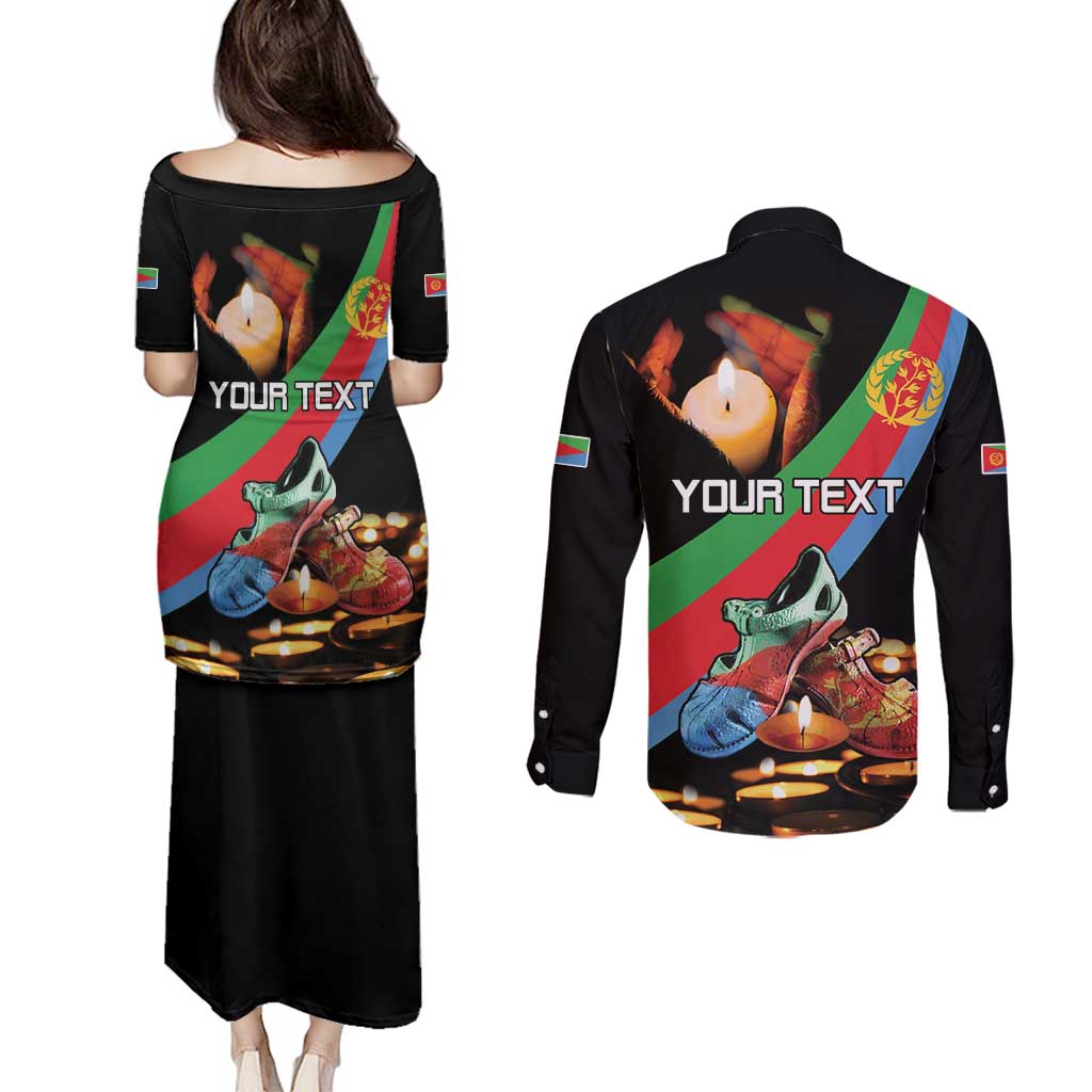 Personalized Eritrea Martyrs Day Couples Matching Puletasi and Long Sleeve Button Shirt Candlelight Vigil Shida Shoes