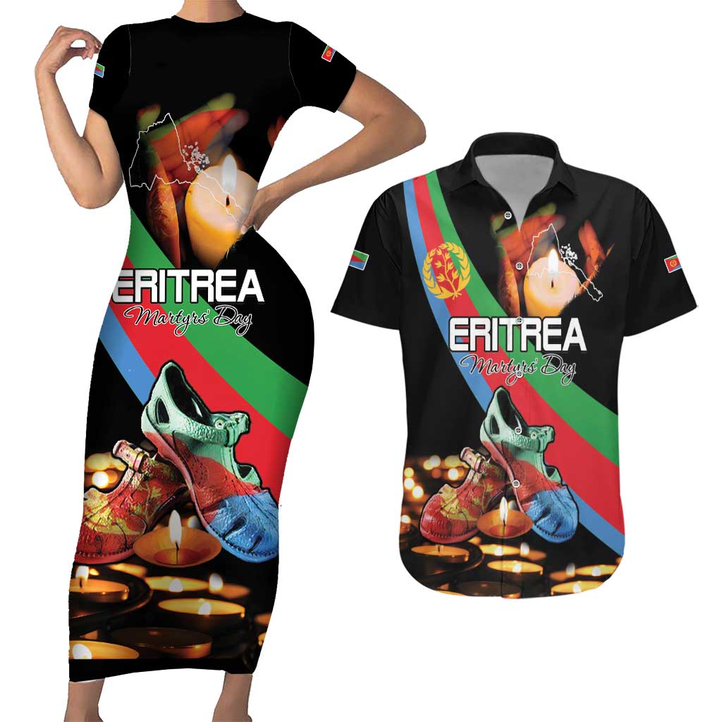 Personalized Eritrea Martyrs Day Couples Matching Short Sleeve Bodycon Dress and Hawaiian Shirt Candlelight Vigil Shida Shoes