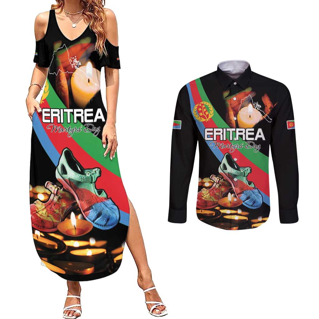 Personalized Eritrea Martyrs Day Couples Matching Summer Maxi Dress and Long Sleeve Button Shirt Candlelight Vigil Shida Shoes