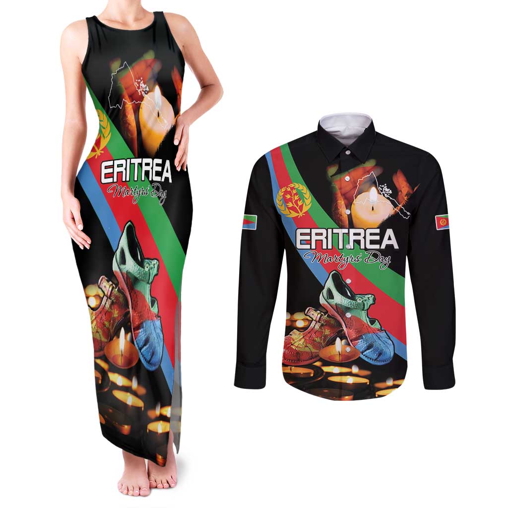 Personalized Eritrea Martyrs Day Couples Matching Tank Maxi Dress and Long Sleeve Button Shirt Candlelight Vigil Shida Shoes