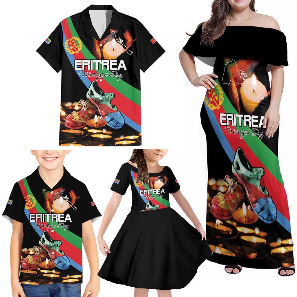 Personalized Eritrea Martyrs Day Family Matching Off Shoulder Maxi Dress and Hawaiian Shirt Candlelight Vigil Shida Shoes