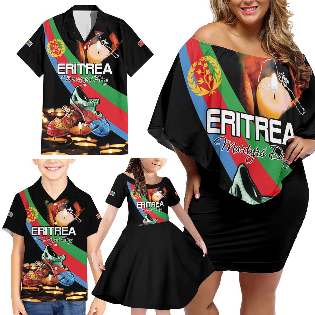 Personalized Eritrea Martyrs Day Family Matching Off Shoulder Short Dress and Hawaiian Shirt Candlelight Vigil Shida Shoes