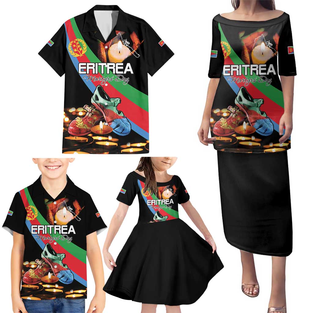Personalized Eritrea Martyrs Day Family Matching Puletasi and Hawaiian Shirt Candlelight Vigil Shida Shoes