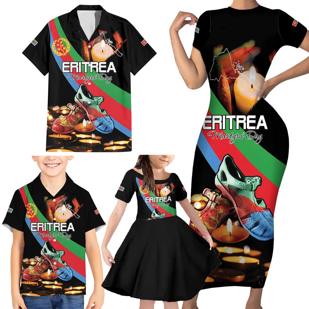 Personalized Eritrea Martyrs Day Family Matching Short Sleeve Bodycon Dress and Hawaiian Shirt Candlelight Vigil Shida Shoes