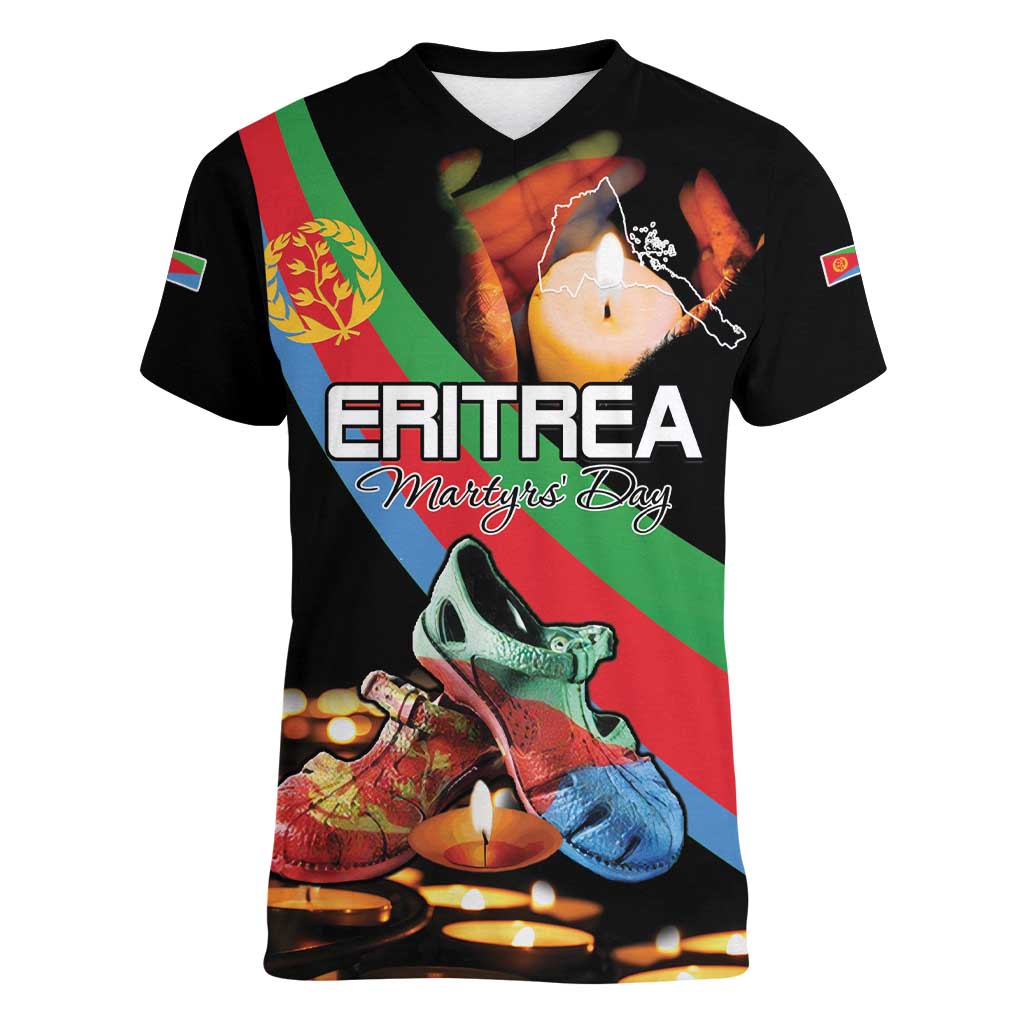 Personalized Eritrea Martyrs Day Women V-Neck T-Shirt Candlelight Vigil Shida Shoes