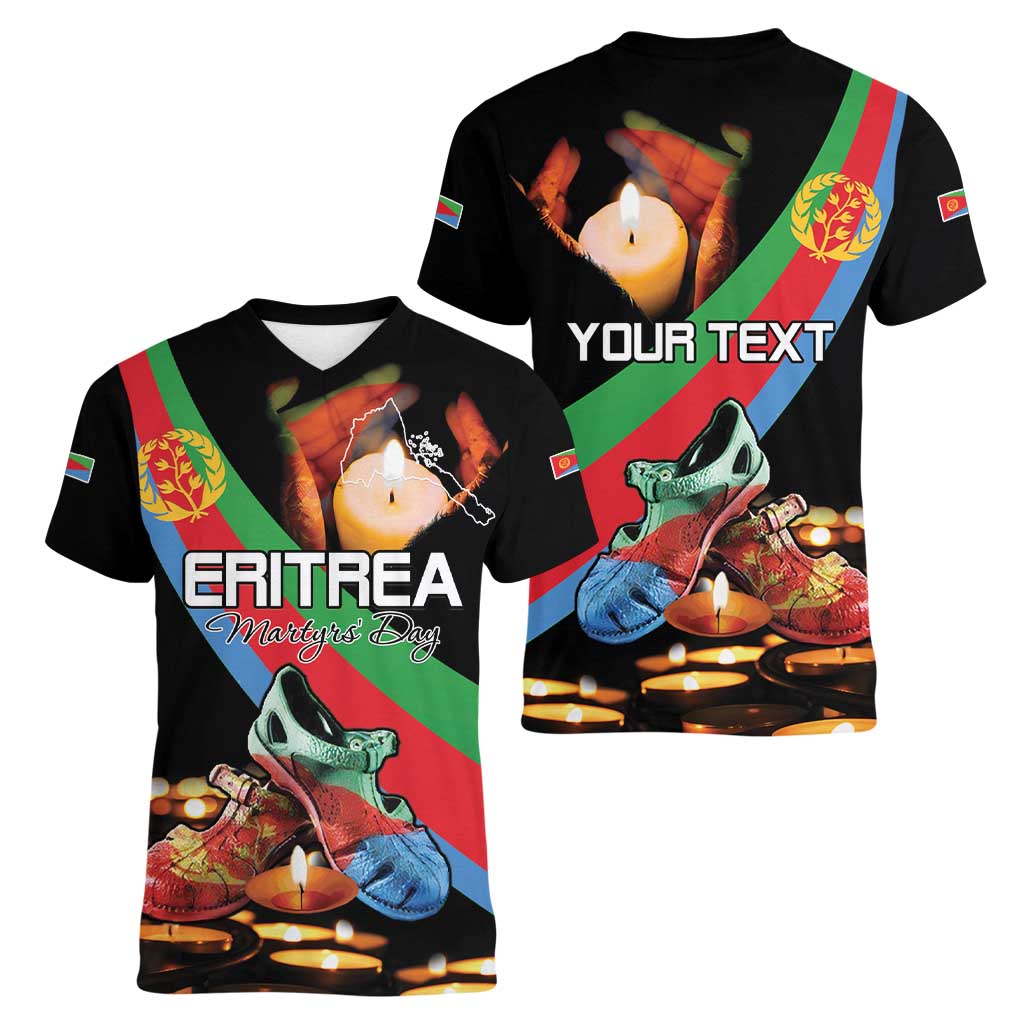 Personalized Eritrea Martyrs Day Women V-Neck T-Shirt Candlelight Vigil Shida Shoes