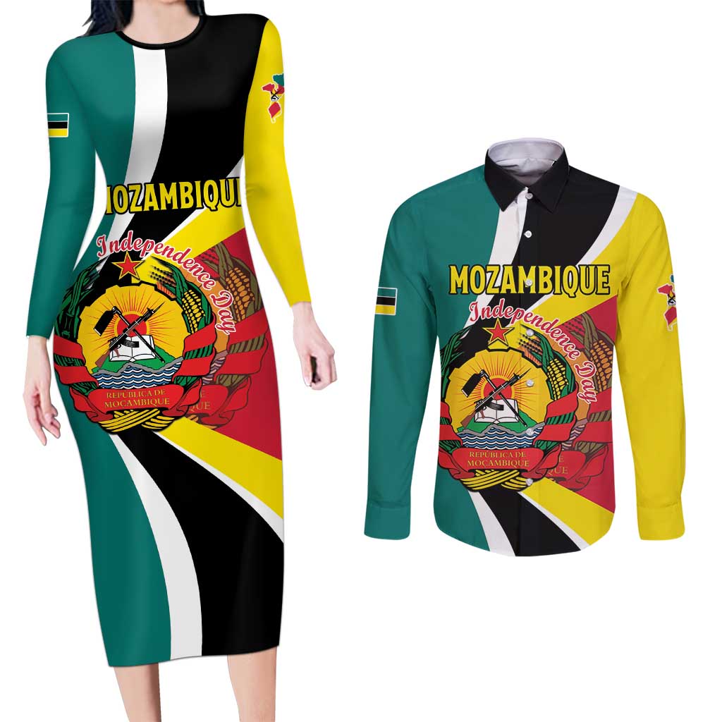 Personalized Mozambique Couples Matching Long Sleeve Bodycon Dress and Long Sleeve Button Shirt 50 Years Anniversary Independence Day