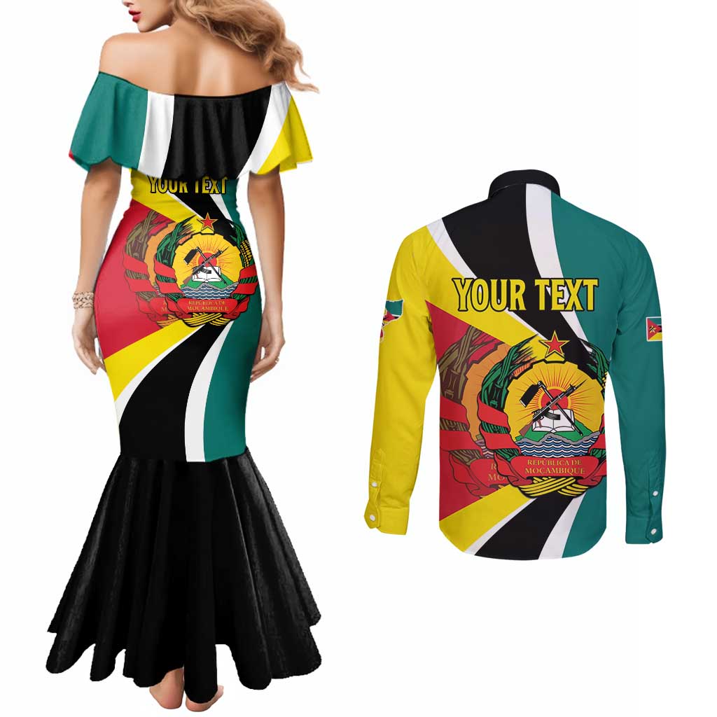 Personalized Mozambique Couples Matching Mermaid Dress and Long Sleeve Button Shirt 50 Years Anniversary Independence Day