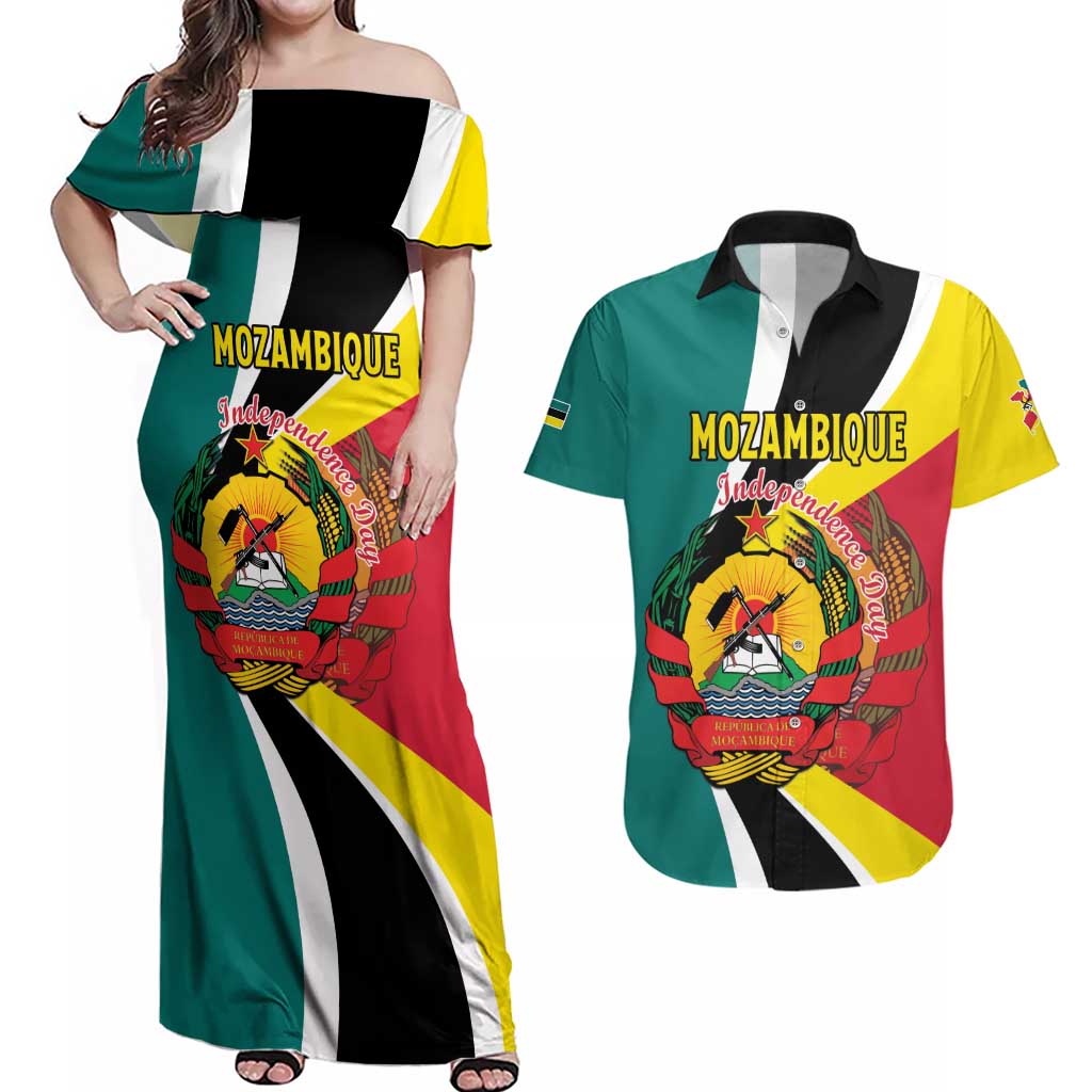 Personalized Mozambique Couples Matching Off Shoulder Maxi Dress and Hawaiian Shirt 50 Years Anniversary Independence Day