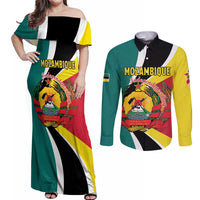 Personalized Mozambique Couples Matching Off Shoulder Maxi Dress and Long Sleeve Button Shirt 50 Years Anniversary Independence Day