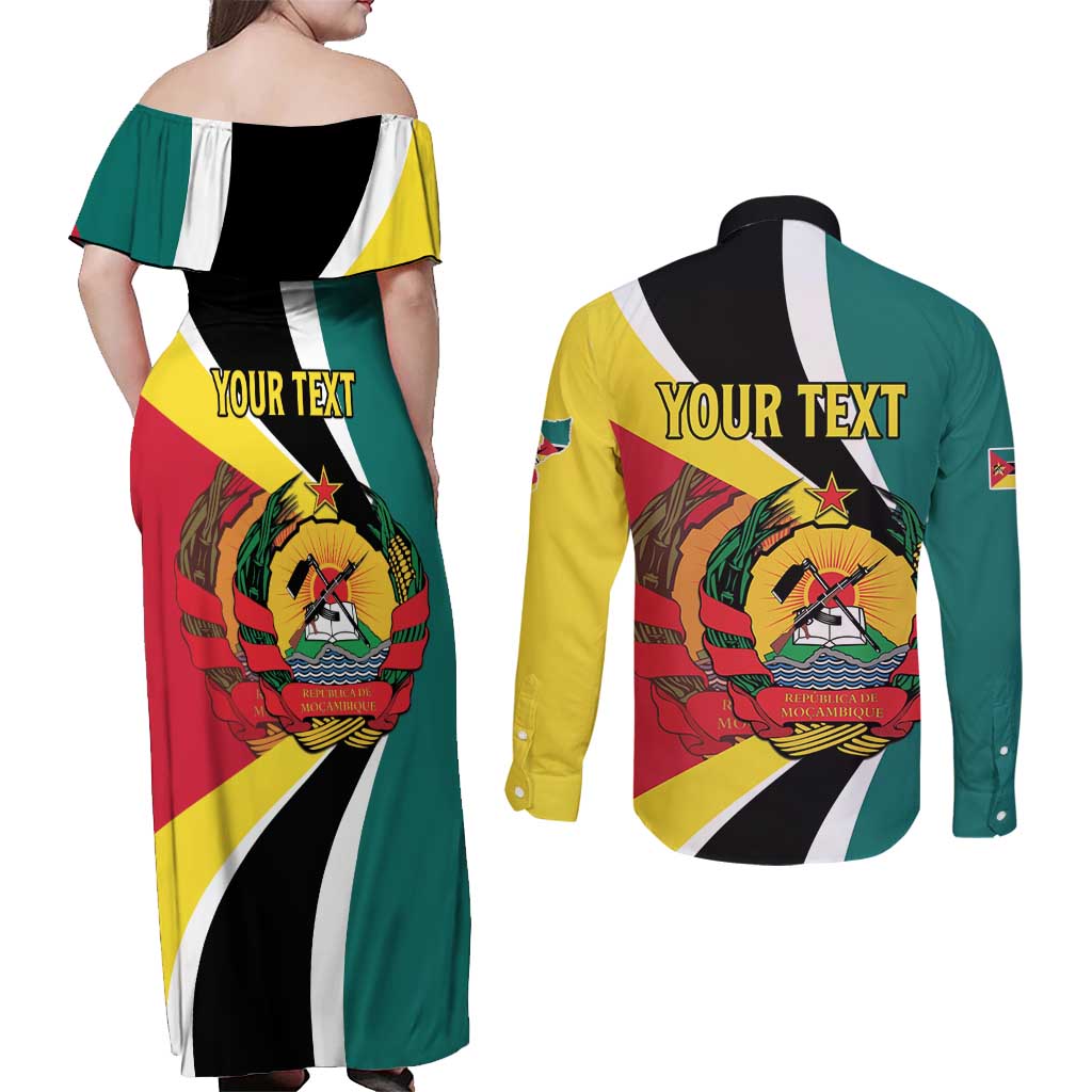 Personalized Mozambique Couples Matching Off Shoulder Maxi Dress and Long Sleeve Button Shirt 50 Years Anniversary Independence Day