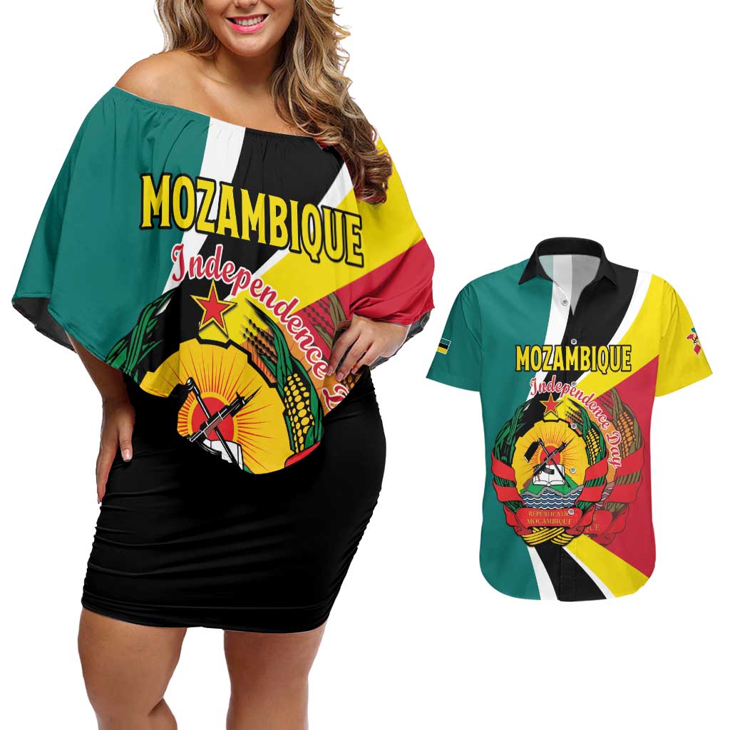 Personalized Mozambique Couples Matching Off Shoulder Short Dress and Hawaiian Shirt 50 Years Anniversary Independence Day
